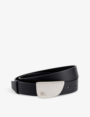 Shop Burberry Mens Black Shield Asymmetrical-buckle Leather Belt