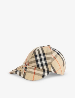 BURBERRY: Checked brand-embroidered cotton-blend cap