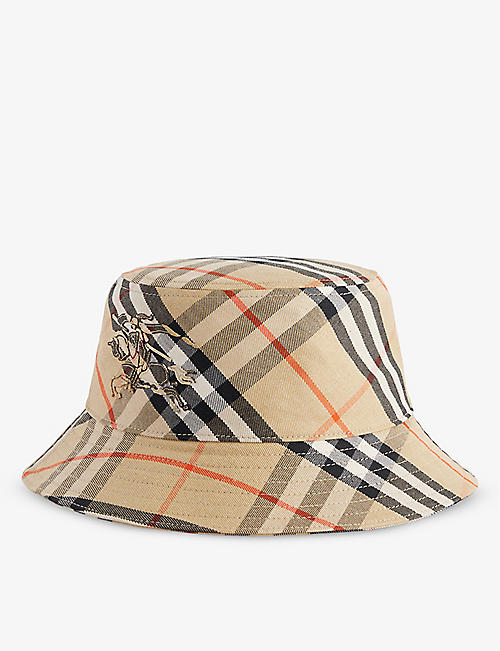 BURBERRY: Checked brand-embroidered cotton-blend bucket hat