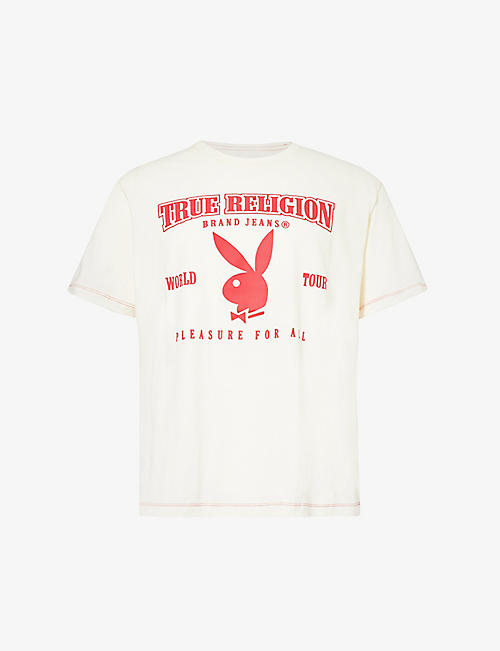 TRUE RELIGION: True Religion x Playboy Ringer logo-print cotton-jersey T-shirt