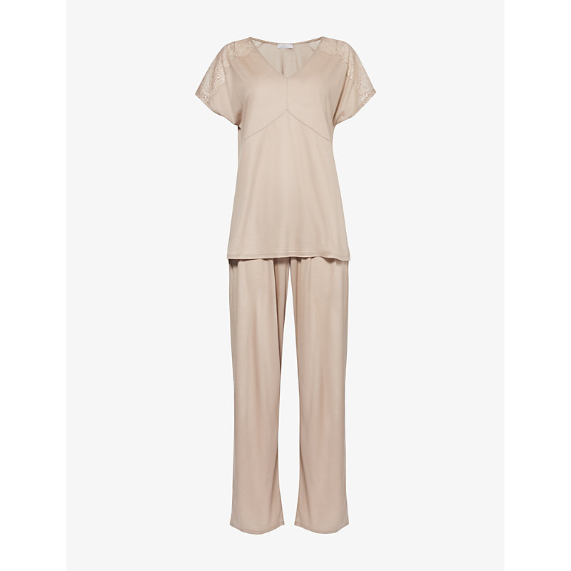 Hanro Womens Deep Taupe Josephine Relaxed-fit Woven Pyjama Set