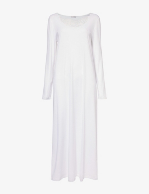 Shop Hanro Womens White Michelle Long-sleeve Cotton-jersey Night Dress