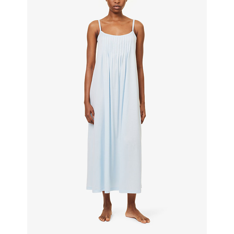 Shop Hanro Women's Whispering Blue Juliet Spaghetti-strap Cotton-jersey Night Dress