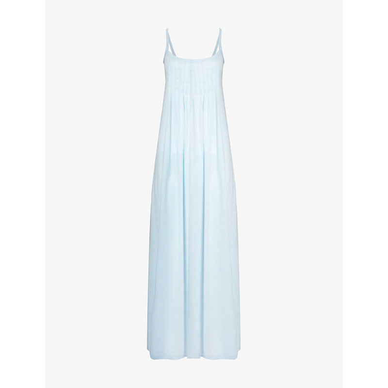 Shop Hanro Juliet Spaghetti-strap Cotton-jersey Night Dress In Whispering Blue
