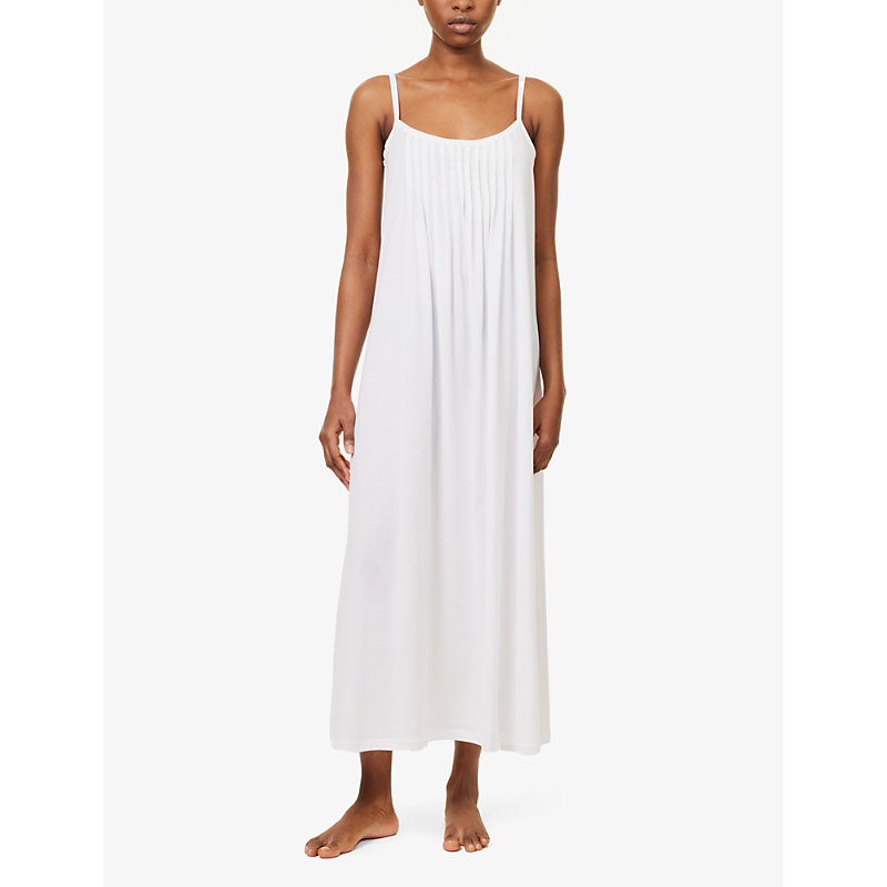 Shop Hanro Juliet Spaghetti-strap Cotton-jersey Night Dress In White