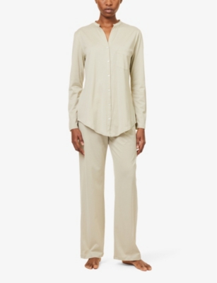 Shop Hanro Women's Moss Green Deluxe Button-down Cotton Pyjamas