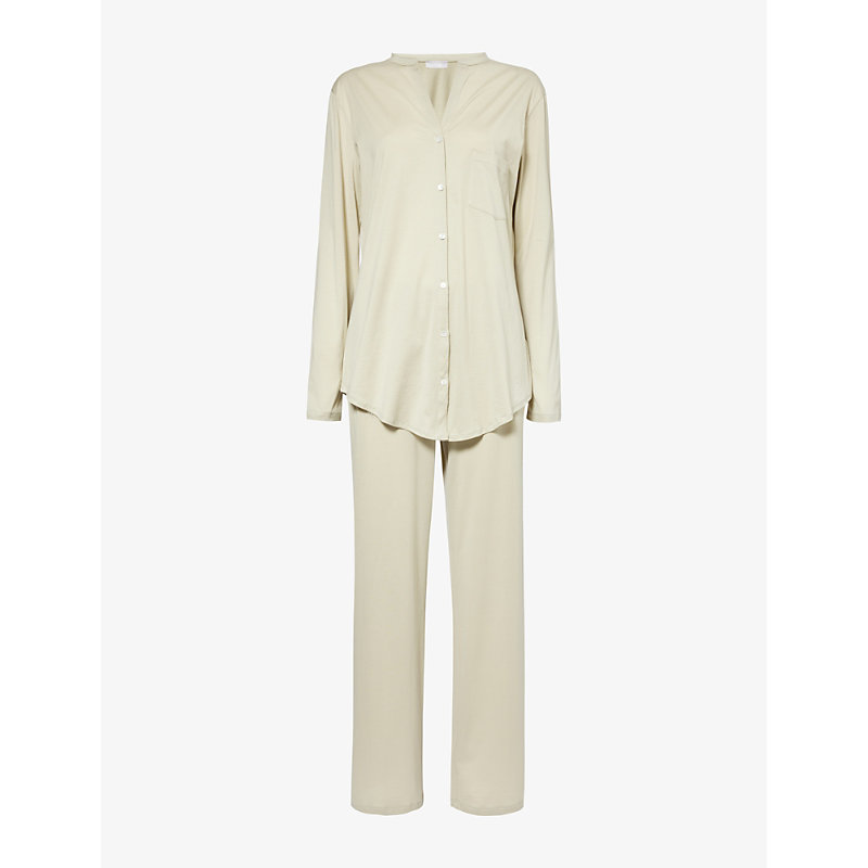 Shop Hanro Women's Moss Green Deluxe Button-down Cotton Pyjamas
