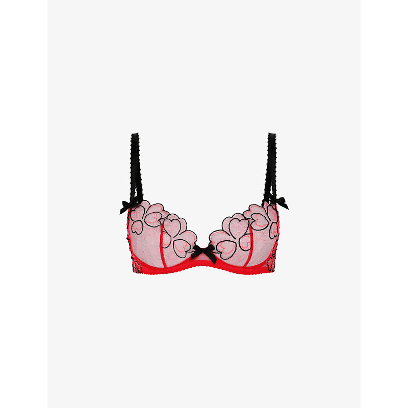 Agent Provocateur Womens Red Maysie Heart-embroidered Plunge Mesh Underwired Bra