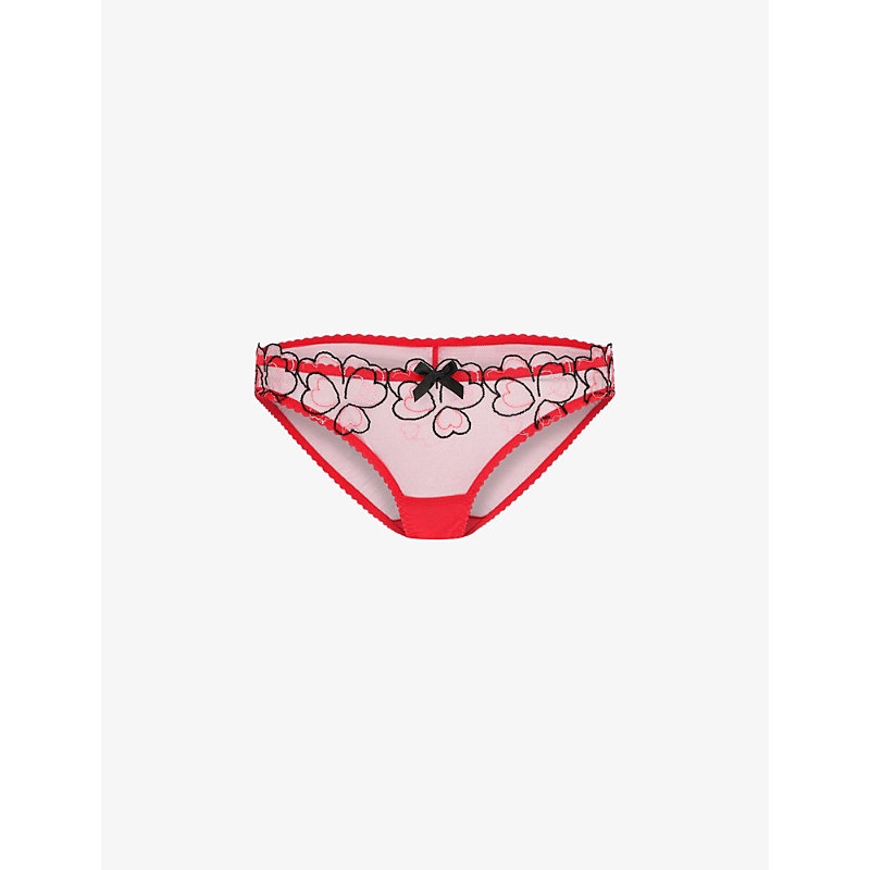 Agent Provocateur Womens Red Maysie Heart-embroidered Full Mesh Briefs