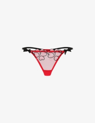 Agent Provocateur Womens Red Maysie Heart-embroidered Mesh Thong