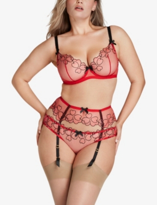 Shop Agent Provocateur Women's Red Maysie Heart-embroidered Mesh Suspenders