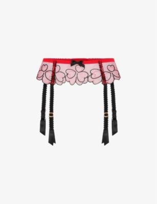 Agent Provocateur Womens Red Maysie Heart-embroidered Mesh Suspenders