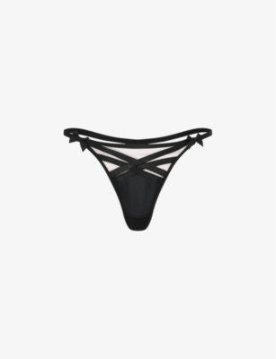 Agent Provocateur Sparkle Metallic Floral-embroidered Mesh Briefs In Wine  Multi