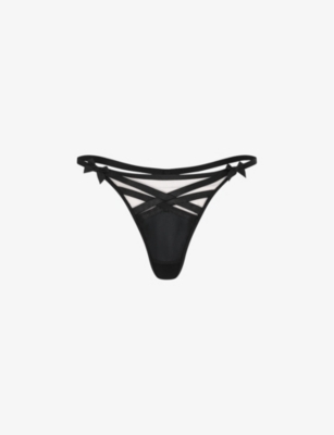 AGENT PROVOCATEUR: Briella bow-embellished woven thong