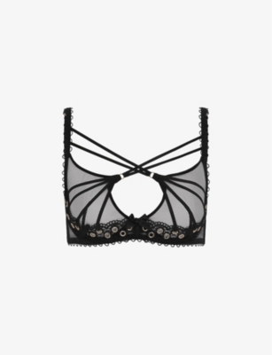 Agent Provocateur Womens Black Doretta Eyelet-embellished Plunge Mesh Underwired Bra