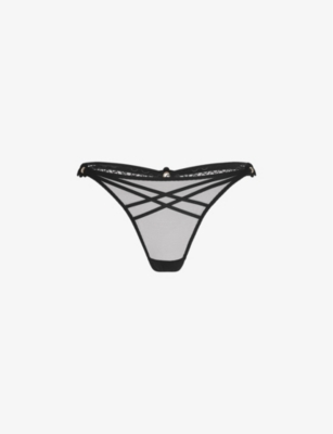 Agent Provocateur Womens Black Doretta Trixie Guipure-trim Mesh Thong