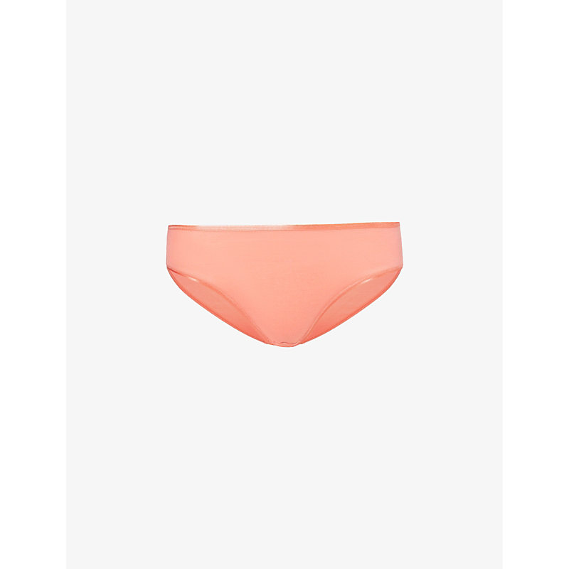 Shop Hanro Seamless Ribbed Mid-rise Cotton Briefs In Porcelain Rose