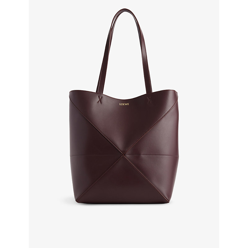 Loewe Womens Dark Burgundy Puzzle Fold Medium Leather Tote Bag In Brown
