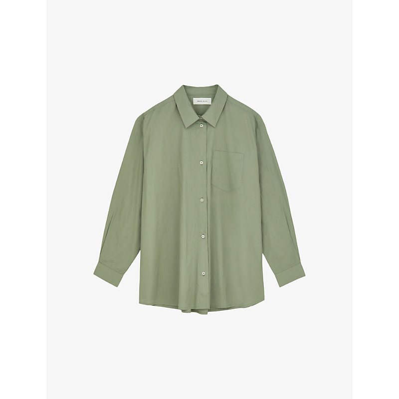 Skall Studio Womens Dusty Green Edgar Organic-cotton Poplin Shirt
