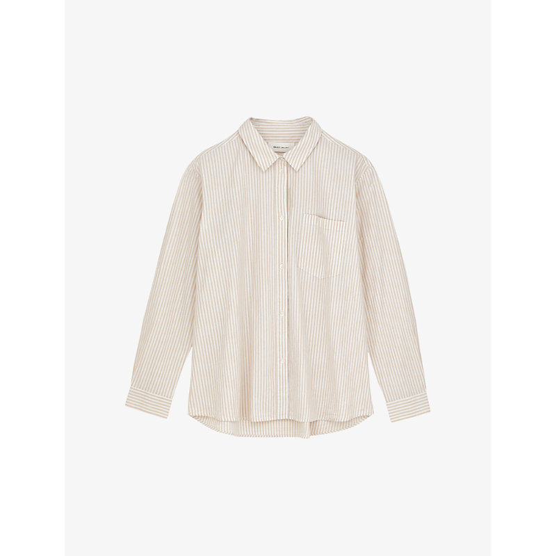 Skall Studio May Stripe-pattern Organic-cotton Shirt In Beige/white Stripe