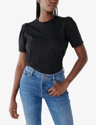 Shop Twist & Tango Womens Black Isa Puff-sleeve Organic-cotton T-shirt