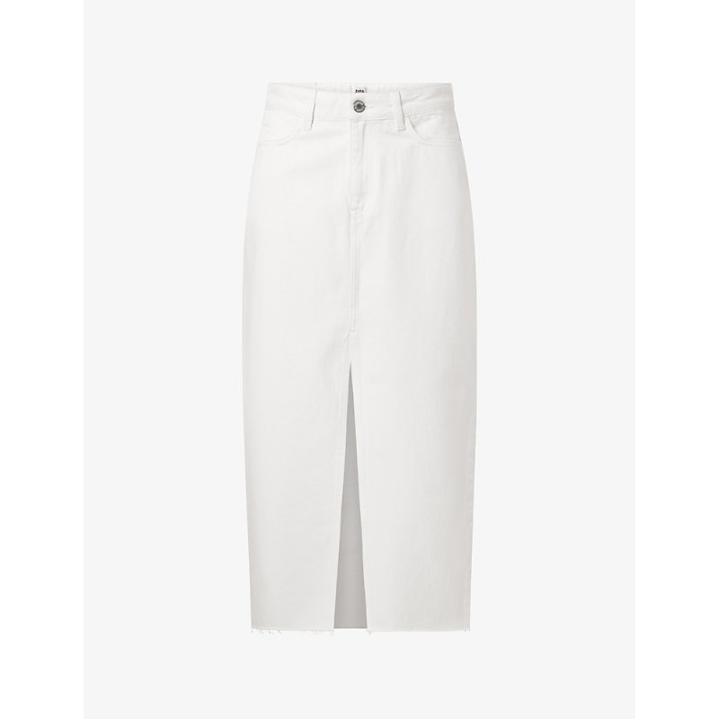 Shop Twist & Tango Women's Off White Gemma Raw-hem Denim Maxi Skirt