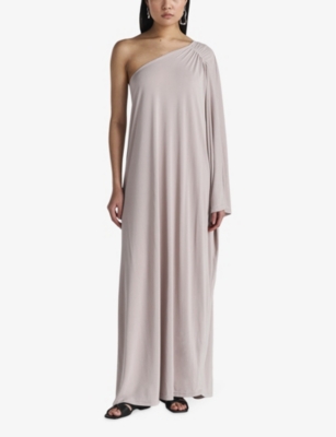 Twist & Tango Elora One-shoulder Woven Maxi Dress In Lt Grey