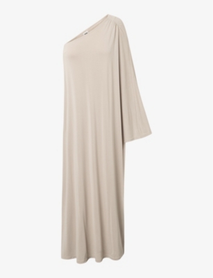 Twist & Tango Elora One-shoulder Woven Maxi Dress In Lt Grey