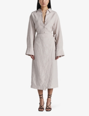 Twist & Tango Vivienne Wrap-front Linen Midi Skirt In Beige Melange