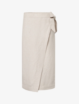 Twist & Tango Vivienne Wrap-front Linen Midi Skirt In Beige Melange
