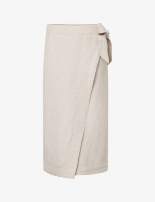 Twist & Tango Vivienne Wrap-front Linen Midi Skirt In Beige Melange