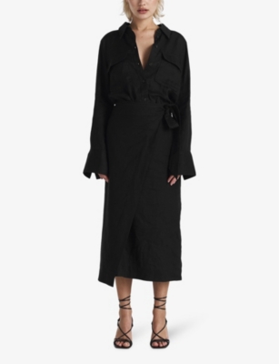 Shop Twist & Tango Women's Black Vivienne Wrap-front Linen Midi Skirt