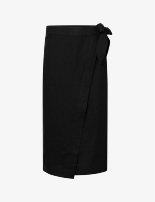 Twist & Tango Vivienne Wrap-front Linen Midi Skirt In Black