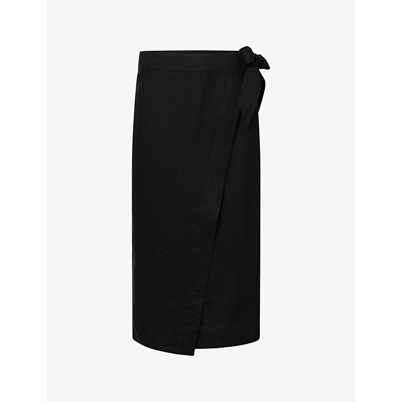 Twist & Tango Vivienne Wrap-front Linen Midi Skirt In Black