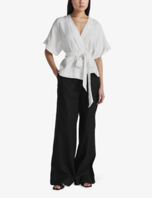 Shop Twist & Tango Women's White Reese Wrap-front Short-sleeve Linen Top