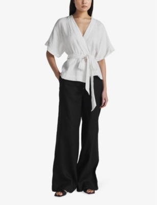 Twist & Tango Reese Wrap-front Short-sleeve Linen Top In White