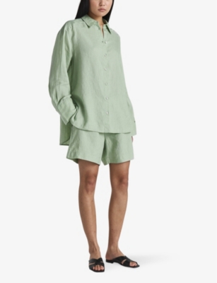Twist & Tango Melody Drawstring-waist High-rise Linen Shorts In Mint