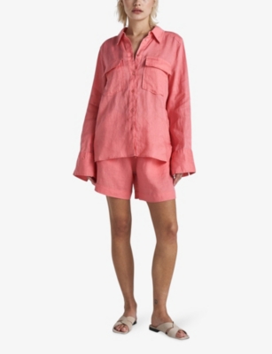 Shop Twist & Tango Melody Drawstring-waist High-rise Linen Shorts In Tea Rose