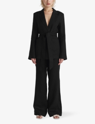 Twist & Tango Serena Straight-leg High-rise Linen Trousers In Black