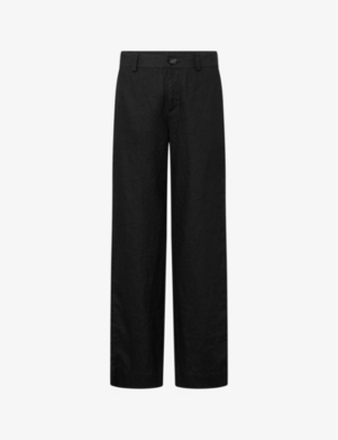 Shop Twist & Tango Women's Black Serena Straight-leg High-rise Linen Trousers