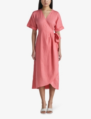 Shop Twist & Tango Women's Tea Rose Mya Wrap-front Short-sleeve Linen Midi Dress