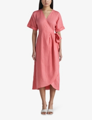 Twist & Tango Mya Wrap-front Short-sleeve Linen Midi Dress In Tea Rose