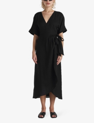 Shop Twist & Tango Womens Mya Wrap-front Short-sleeve Linen Midi Dress Black