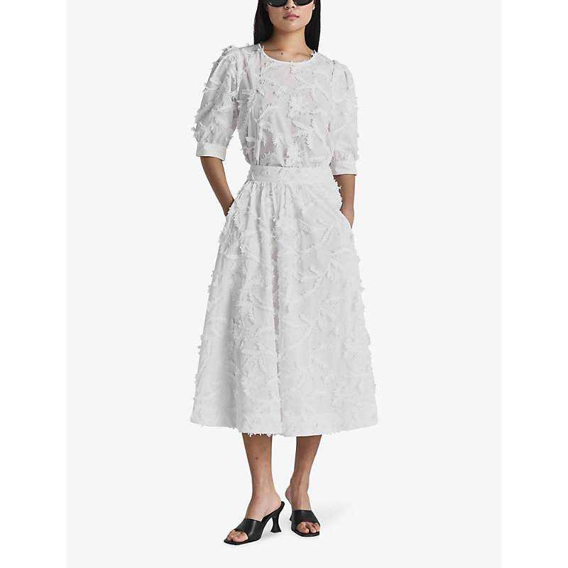 Shop Twist & Tango Meadow A-line Organic-cotton Midi Skirt In White