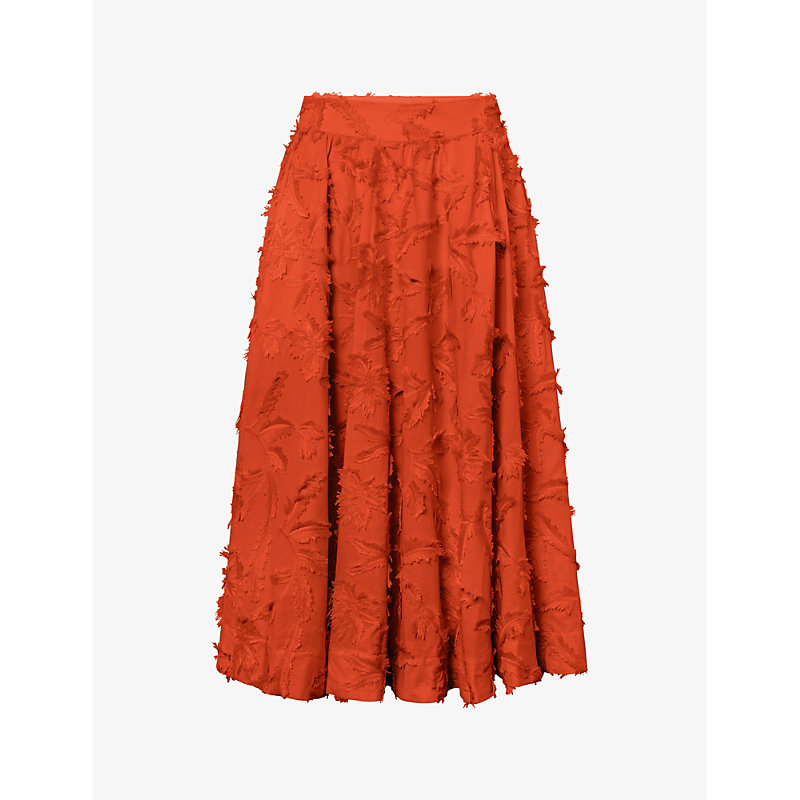 Twist & Tango Meadow A-line Organic-cotton Midi Skirt In Mandarin Red