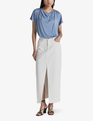Twist & Tango Kalani Draped-neck Jersey Top In Dusty Blue