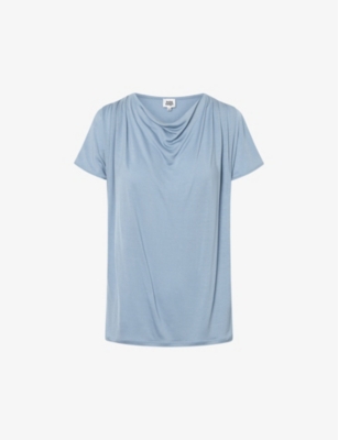 Twist & Tango Kalani Draped-neck Jersey Top In Dusty Blue