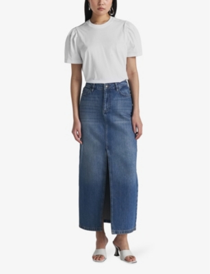 Twist & Tango Hattie Split-hem Organic-cotton Midi Skirt In Dk Blue Wash