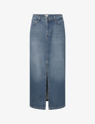 Twist & Tango Hattie Split-hem Organic-cotton Midi Skirt In Dk Blue Wash