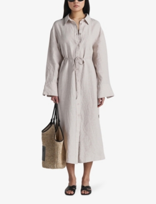 Twist & Tango Joy Wide-sleeves Linen Midi Dress In Beige Melange